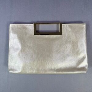 Charming Tailor Clutch Womens Large Champagne Gold Metallic Cutout Handle Evenin